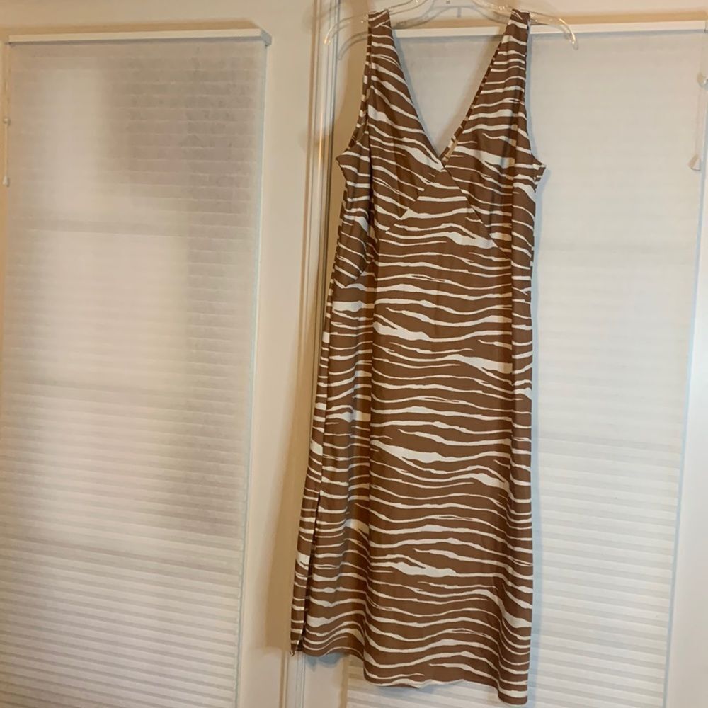 A New Day XL Brown‎ White Striped Dress Side Slits New